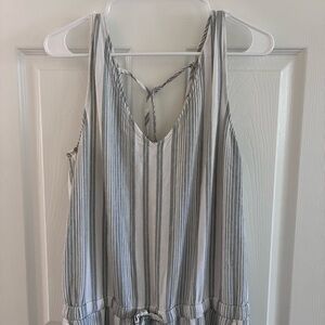 Cloth & Stone Open-back Striped Linen Blend Romper Jumpsuit, Size Large